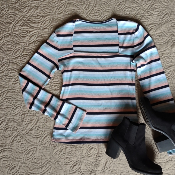 3/$20 aeropostale • striped square neck rib knit top - Picture 2 of 4